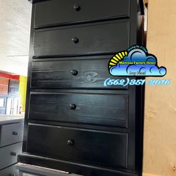 Five Drawer Solid Wood Black Dresser Chest 