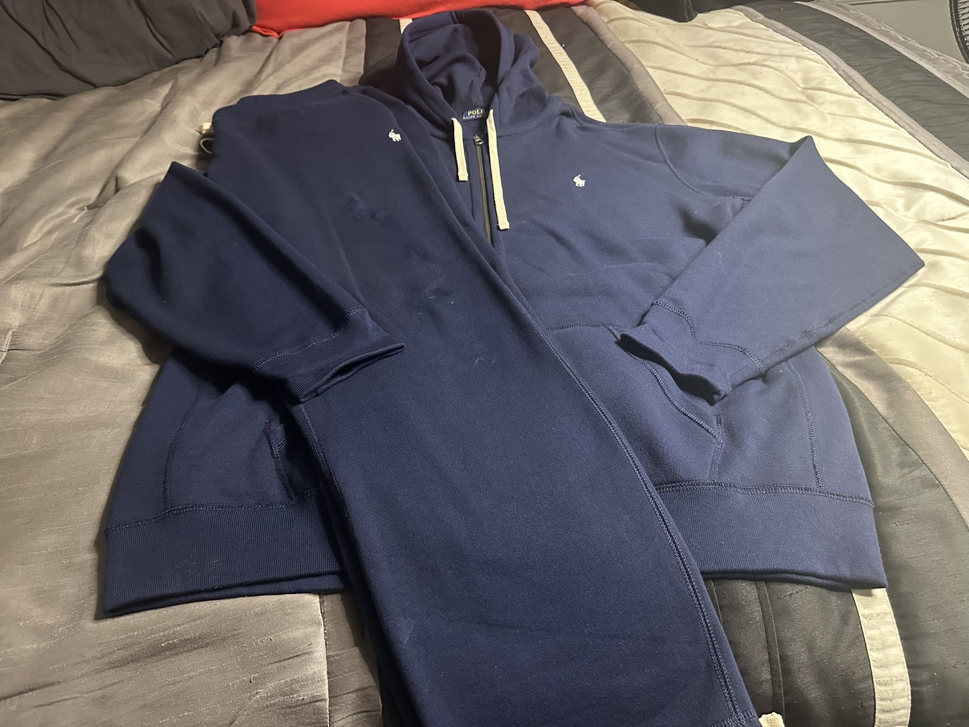 Polo Ralph Lauren Navy Blue Full Zip Up Hoodie And Sweatpants Size (2XL)