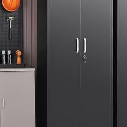Metal Storage Cabinet with Adjustable Shelves, Garage Cabinet with 2 Lockable Doors, Garage Storage Cabinet, Kitchen Pantry Cabinet - 71'H, Black