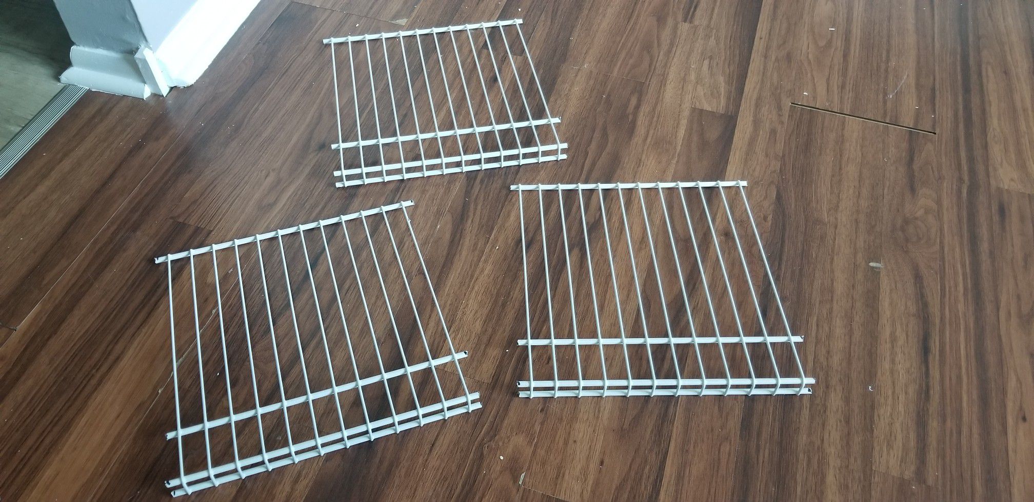 3 metal shelves, metal racks 12x12in