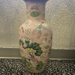 Stunning Vintage Japanese 18” Painted Floral Vase
