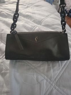 Black Leather Clutch Bag with Chain Strap
