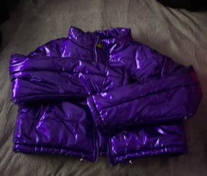 Purple metallic shiny puffer jacket