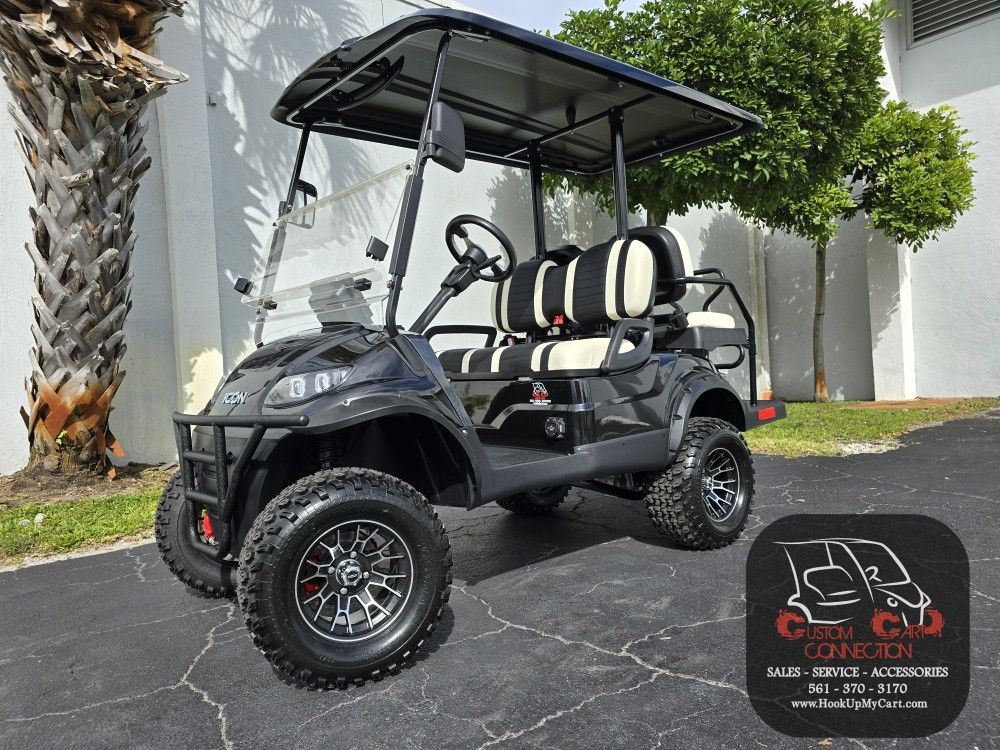 NEW 2025 ICON i40L Lifted Electric Golf Cart - 4 Passenger - Raven Black w/Two Tone Seats