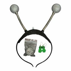 Alien Costume Kit  Adult Halloween Costume. (New) * Light Up Alien Headband LED *Glitter *Earrings