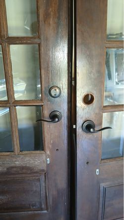 Wood French Double Door with Glass Panels