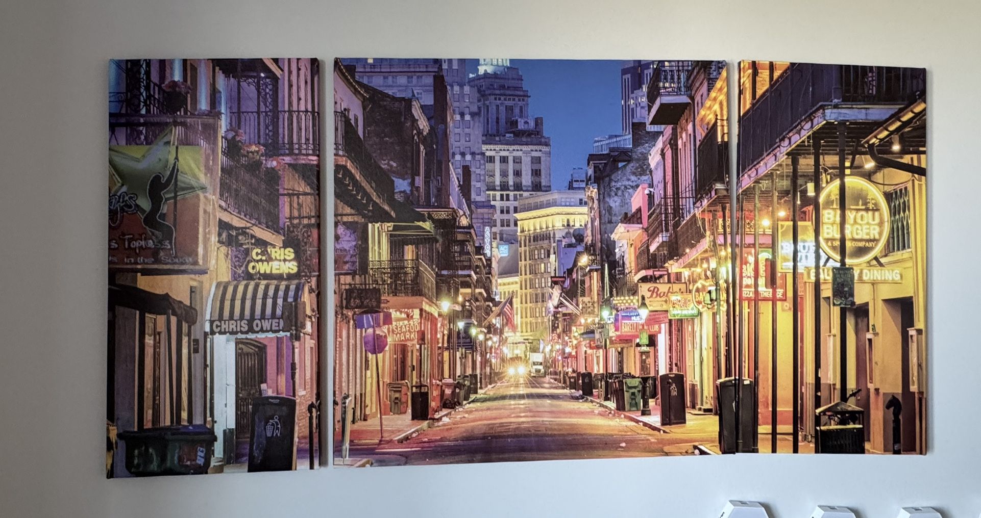Large 3 Piece Canvas of Bourbon Street New Orleans, LA