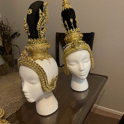 Thai/Khmer Ancient Gold Headdress Crown/tiara And Hair Bun