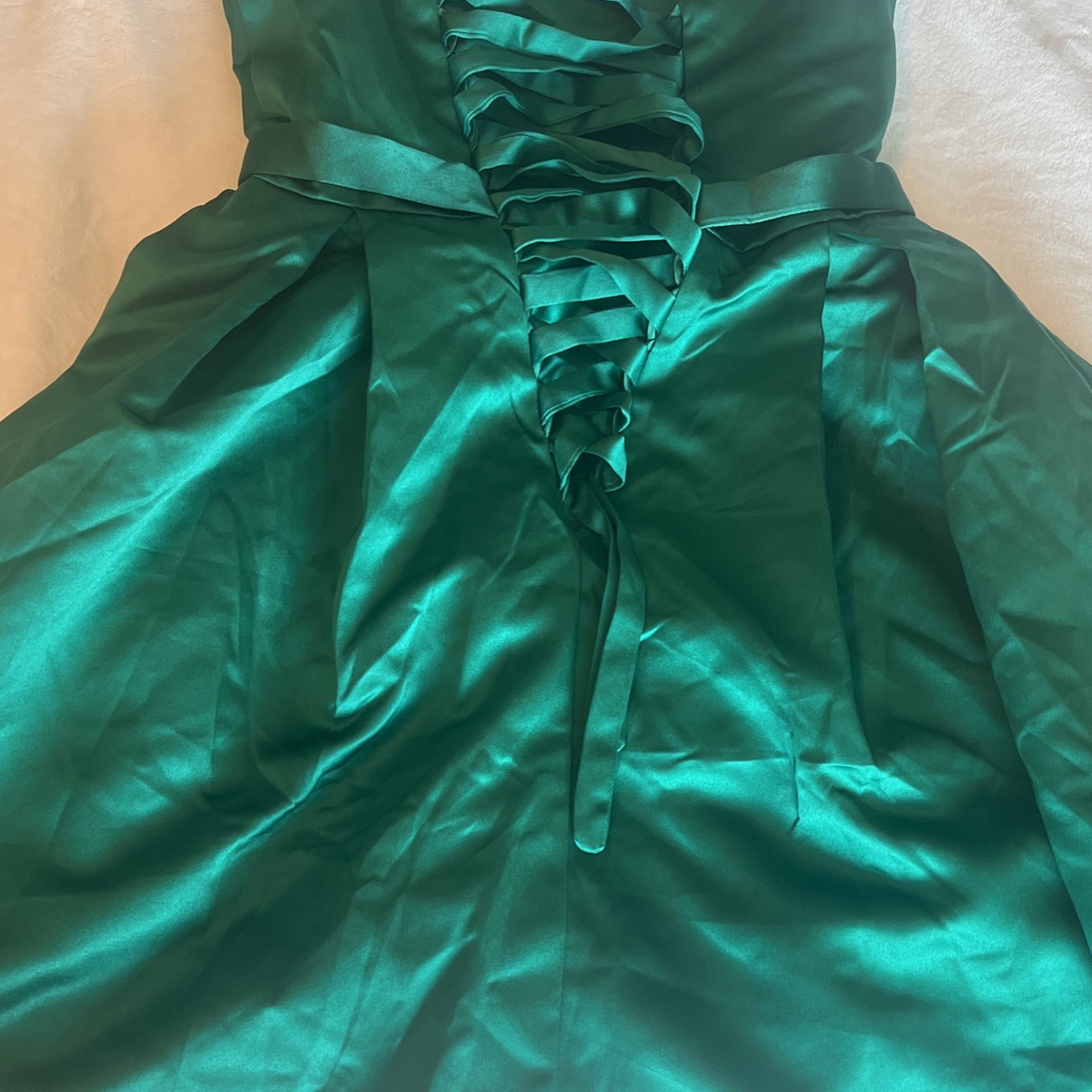 Green Satin a Line Prom/bridal Homecoming Dress