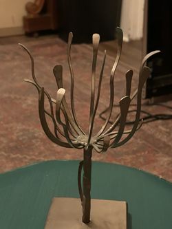 Vintage Post Modernism Abstract Stainless Steel Candleholder in the Style of Xavier Feal:  