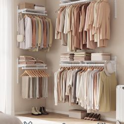 HOME Closet System, Closet Insert Organizer, 4-8 ft, Adjustable Metal Shelving Unit with 6 Hanging Rods, 6 Shelves, and Hooks, for Pantry Mudroom Gara