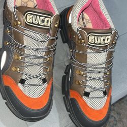 Gucci Flashtrek Journey Grey Orange Low Top Lace Hiker Boot Trainer Sneaker 