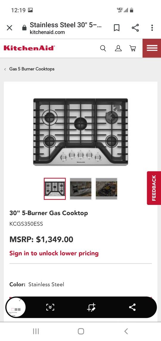 30 inch Kitchenaid stovetop. stove. Brand new, in box. Great deal