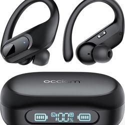 occiam Wireless Earbuds Bluetooth 5.3 Headphones 96Hrs Playback Sports Ear Buds with Microphone Earhook Waterproof in Ear Earphones LED Power Display 