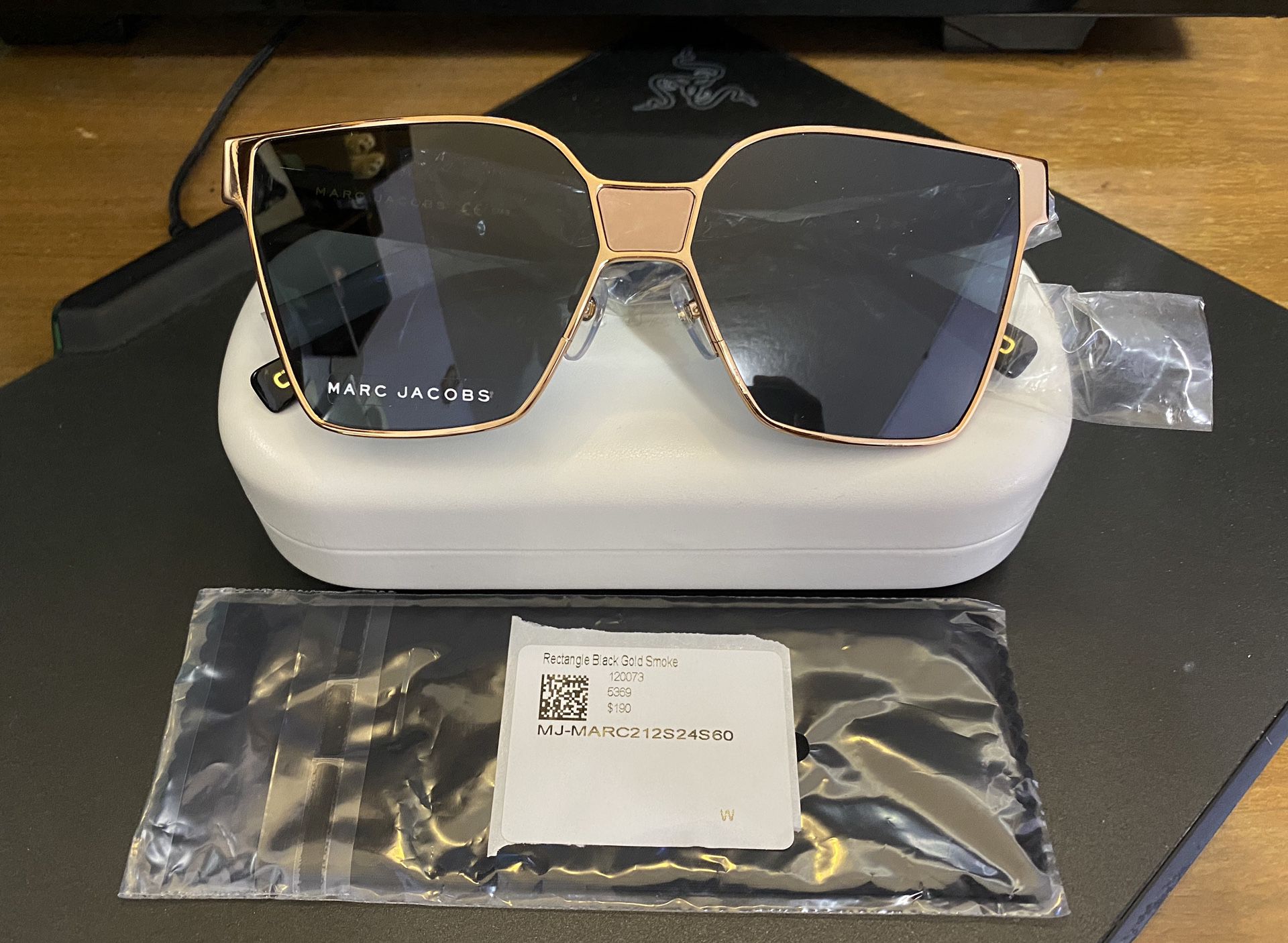 Marc Jacobs Rectangle Gold Smoke Sunglasses Marc 212/S