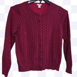 L.L.Bean Womens  small Button Front Cardigan Sweater Red Diamond Supima Cotton