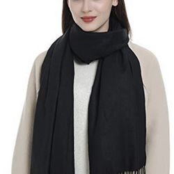 Women's Large Soft Blanket Pashmina Scarf Solid Color Long Warm Shawls Wraps Black 