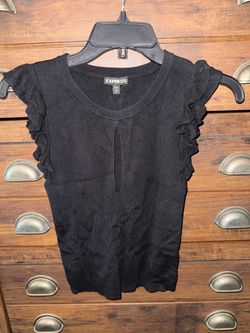Express Black Ruffle Sleeve Knit Top