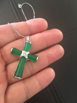 925 Sterling silver necklace with Jade cross