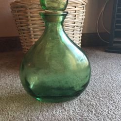 Olive green , glass wine container
