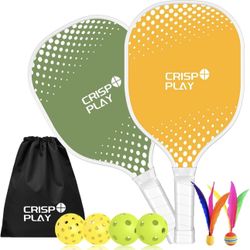 CrispPlay Pickleball Paddles Set of 2/4, Basic Deluxe Bundle Premium Wood Pickleball Paddles Set for Beginners - Rackets, Pickleballs, Birdies, Carryi