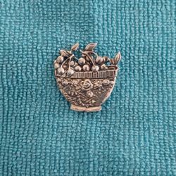 Solid Sterling Silver Bowl Of Cherries Pin Vintage