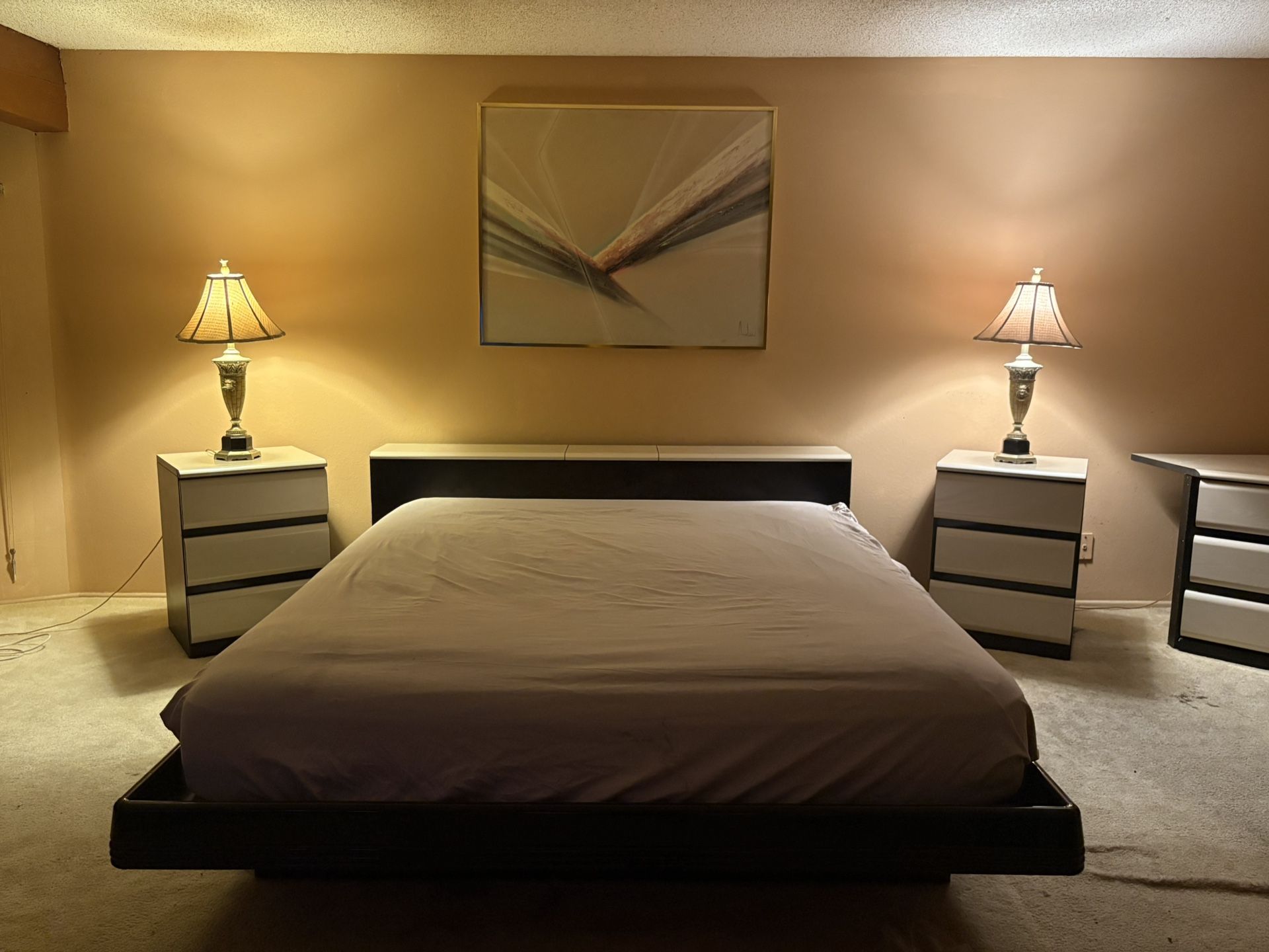 Italian Marble Bedroom Set – King Bed, Dressers, Nightstands + Mirror – Full Set