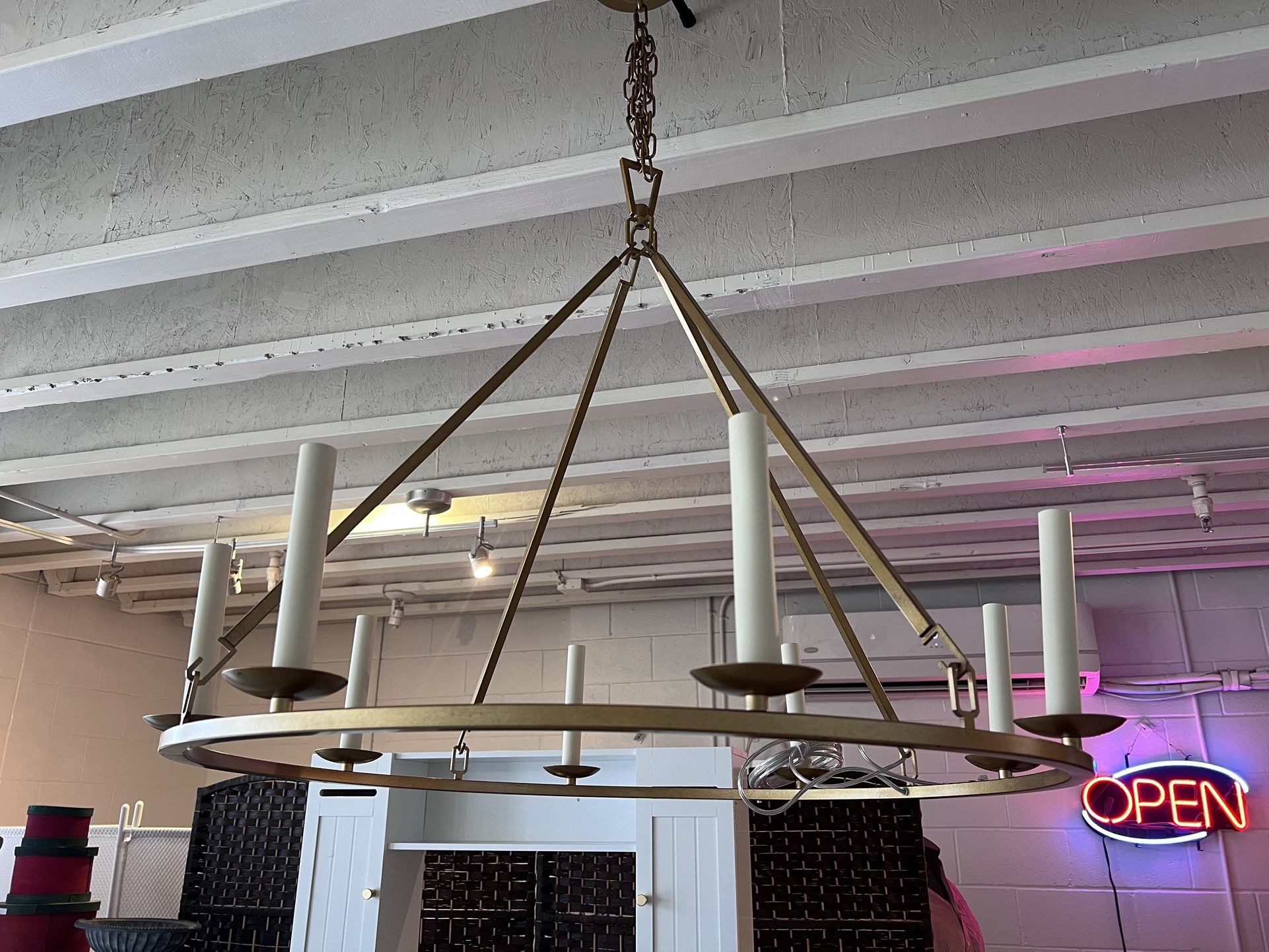 8 Light Industrial Wagon Wheel Chandelier