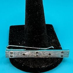 Vintage Signed Sterling Silver & Diamond Slide Tie Bar 8 Diamond Chips 8.43 Grams Great Condition 