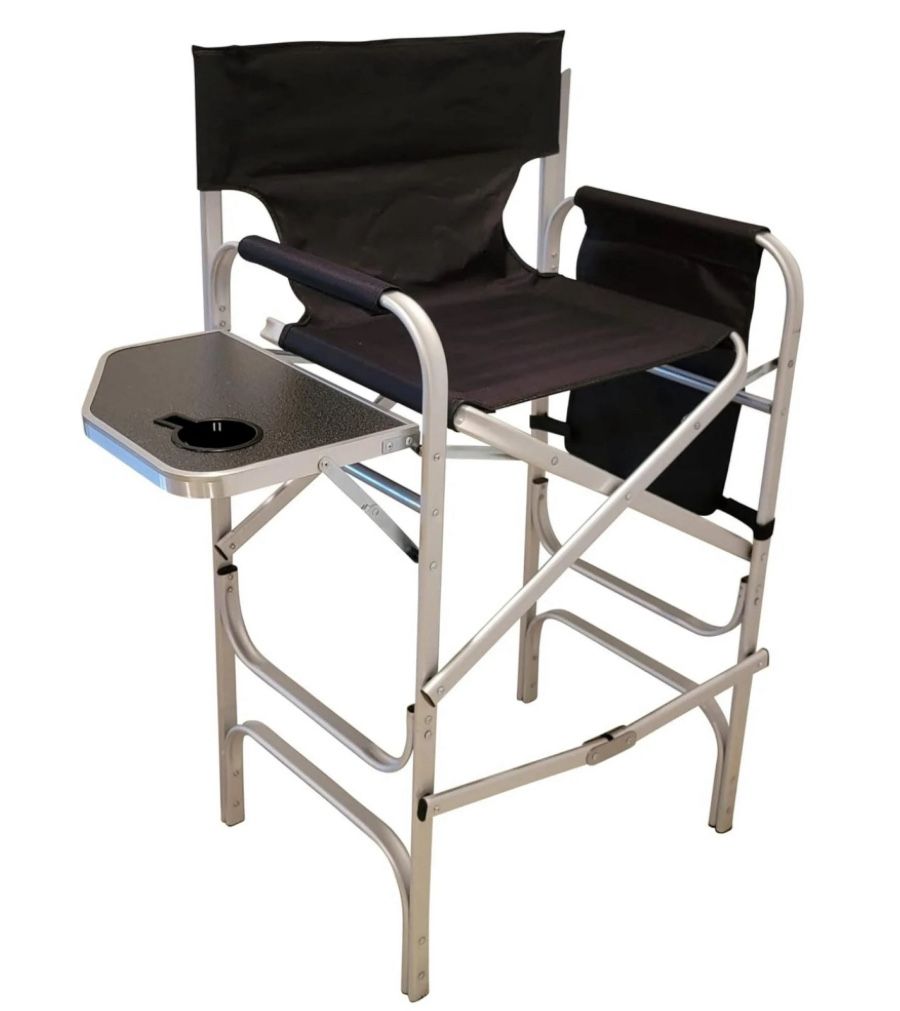 Drevy, Deluxe Tall Folding Directors Chair, Foldable Makeup Chair with Side Table and Cup Holder XL Comfort Design