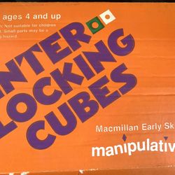 Vtg Inter-Locking Cubes Macmillan Manipulatives Early Skills STEM STEAM Math Patterning w Original Workbook 