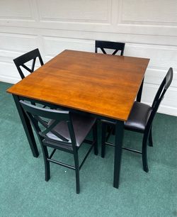 5-PC BROWN/BLACK FINISHED HIGH TOP DINING SET (TABLE AND 4 PADDED CHAIRS)