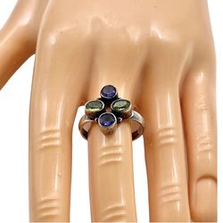 Amethyst Peridot Floral Ring  - 925 Sterling Multi Stone Ring - Vintage Artisan Jewelry Accessory