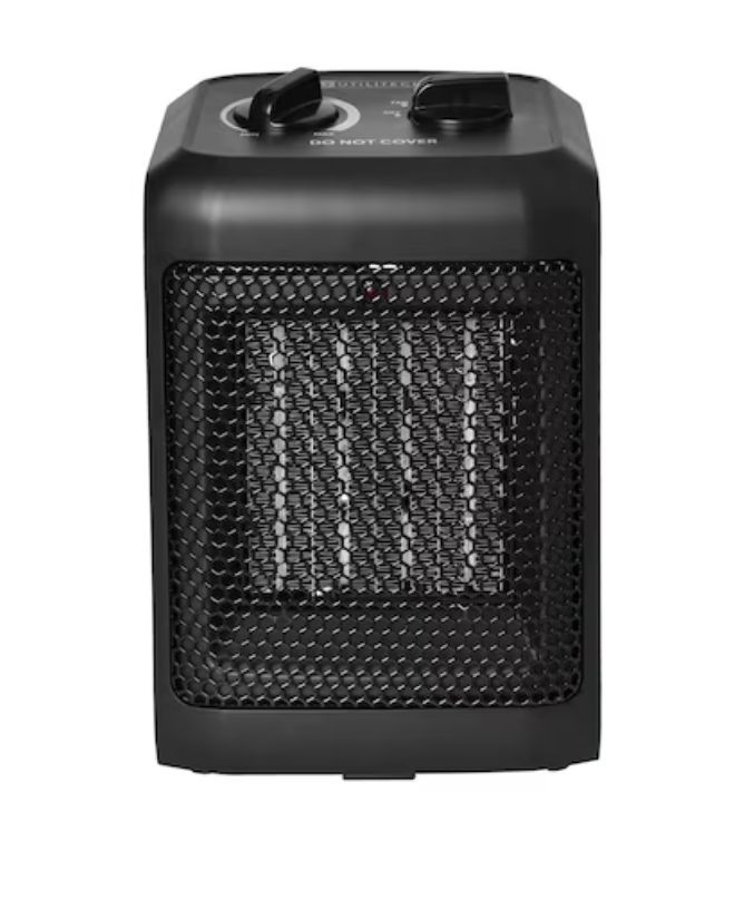 A000229A Utilitech Up to 1500-Watt Ceramic Compact Personal Indoor Electric Space Heater with Thermostat