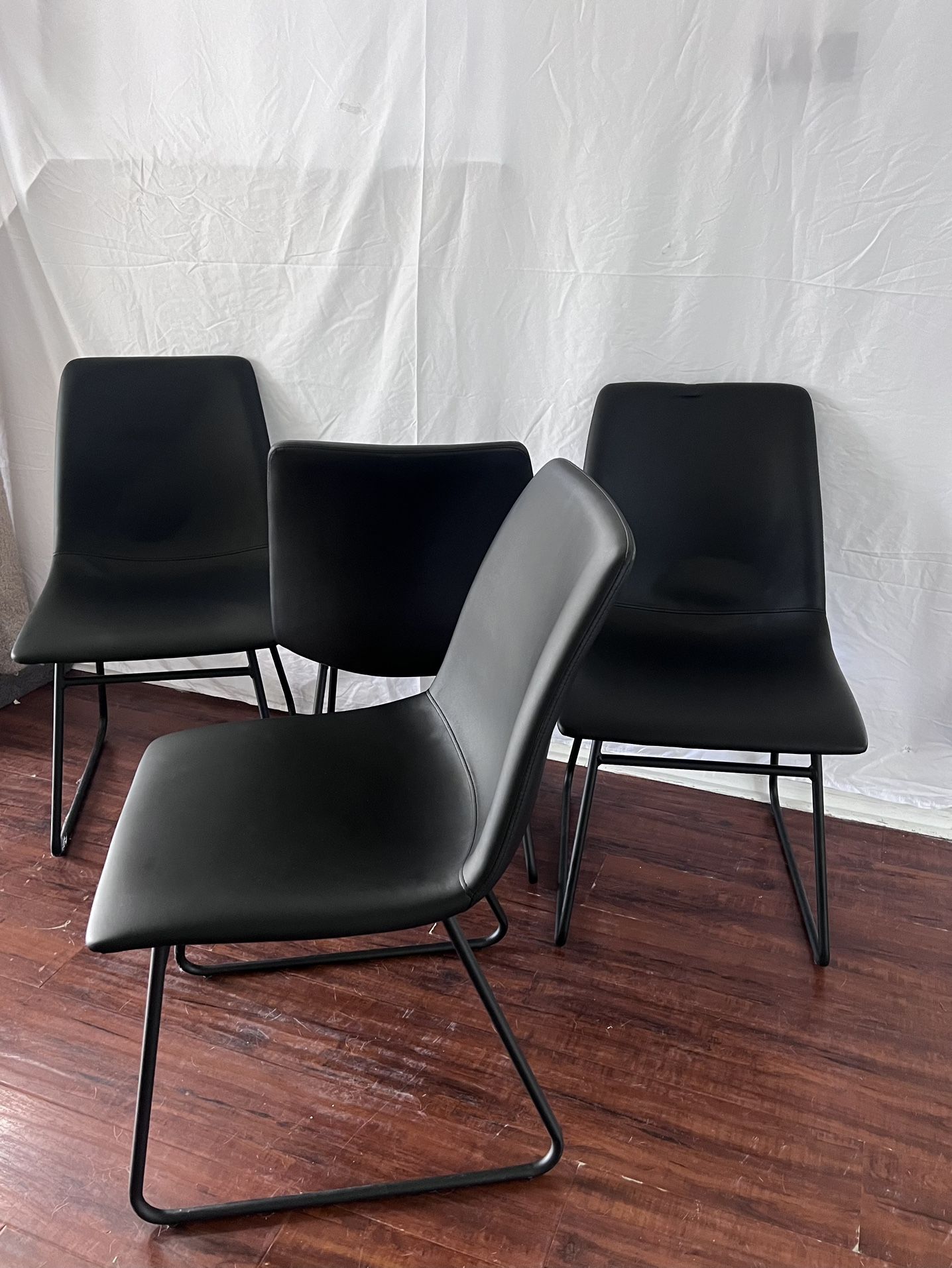 4 Bowden Faux Leather Dining Chairs By Threshold- Black Modern Upholstered Frame