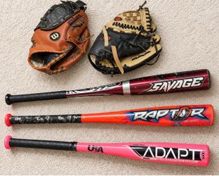 Bats and gloves 6-7 year olds