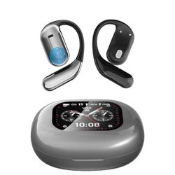 Intelligent Touch Screen Open Ear Earbuds Bluetooth 5.4 Headphones Over The Ear Earbuds 50H Playtime LED Display Charging Case Sport Over Earphones fo