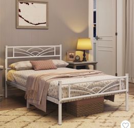 White Metal Twin Bed Frame with Headboard and Footboard