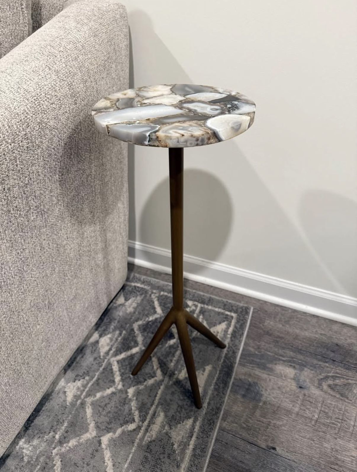 Small Genuine Agate Stone and Iron  Side Table (27” Tall by 10”) - One Available