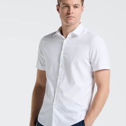 Bright White Perry Ellis Motion S/S Button Down Shirt Size Slim Fit Medium EUC