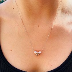 925 Sterling Silver Necklace with Gold-Plated Heart Pendant – 18” Elegant Women