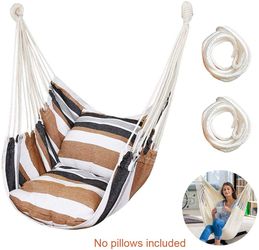 Chair Hanging Rope Swing Seat, Indoor Outdoor Sturdy Cotton Weave Hammock Swing, Max 300Lbs Hanging Chair for Bedroom Patio Porch (Khaki)
