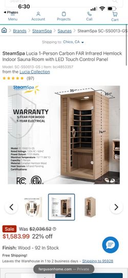 SteamSpa Lucia 1-Person Infrared Sauna Room