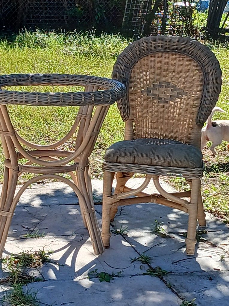 Rattan Dining Table W Matching Chairs