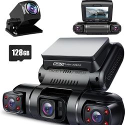 PRUVEEO 360 Degree View 4 Channel Dash Cam Front and Rear Inside Left Right, Dash Camera for Cars, Built-in GPS WiFi Night Vision
