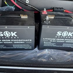 2 SOK Lithium 100ah Batteries And Battery Boxes. 