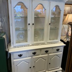 Newly Refinished White Two Piece Hutch 