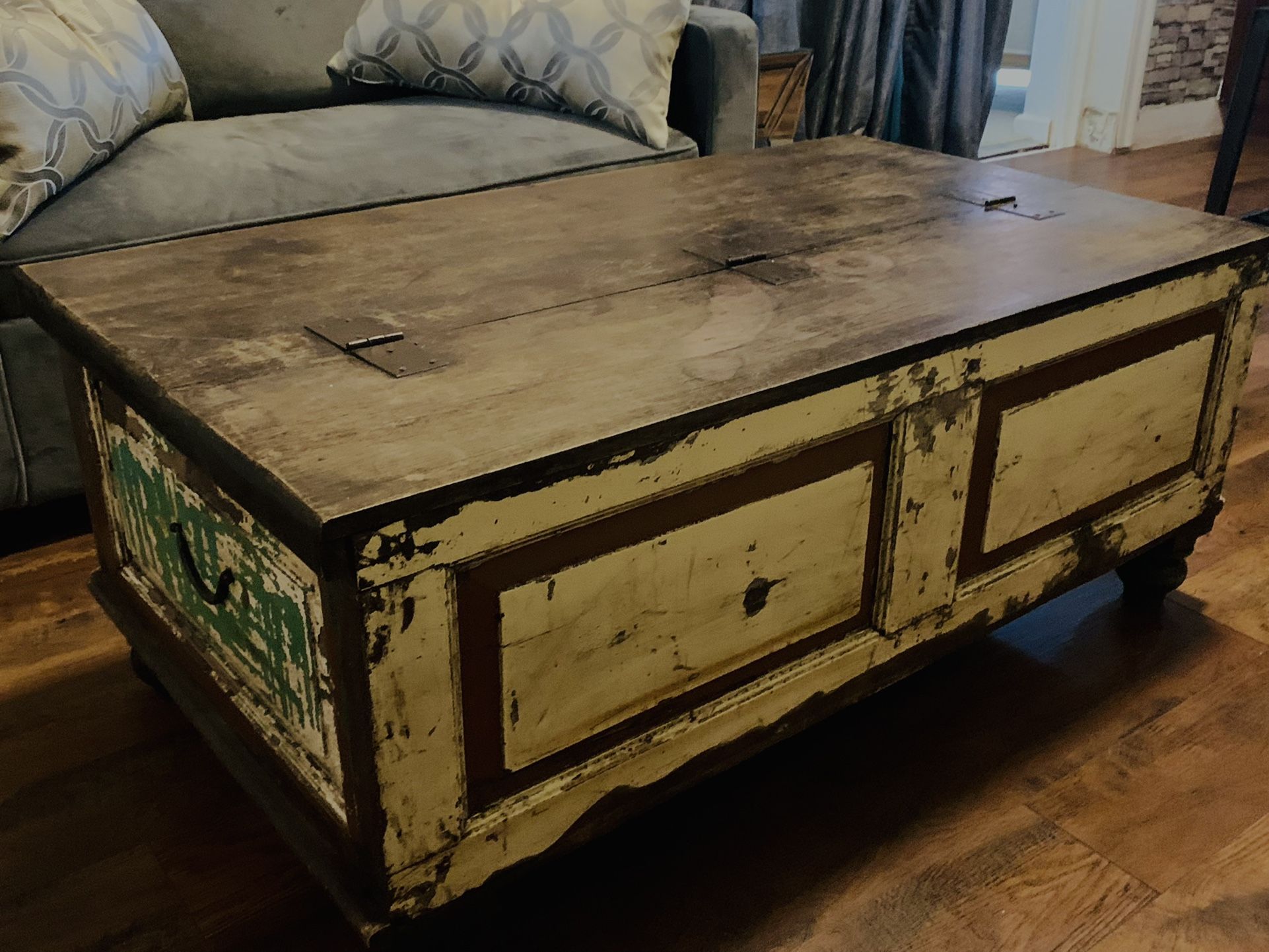 Antique Coffee Table / Chest . Beautiful Rustic Looking Solid Wood .