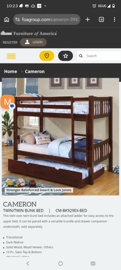 Cameron twin over twin bunk bed with optional trundle