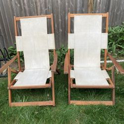 (2) Canvas & Wood Reclining Beach Chairs 
